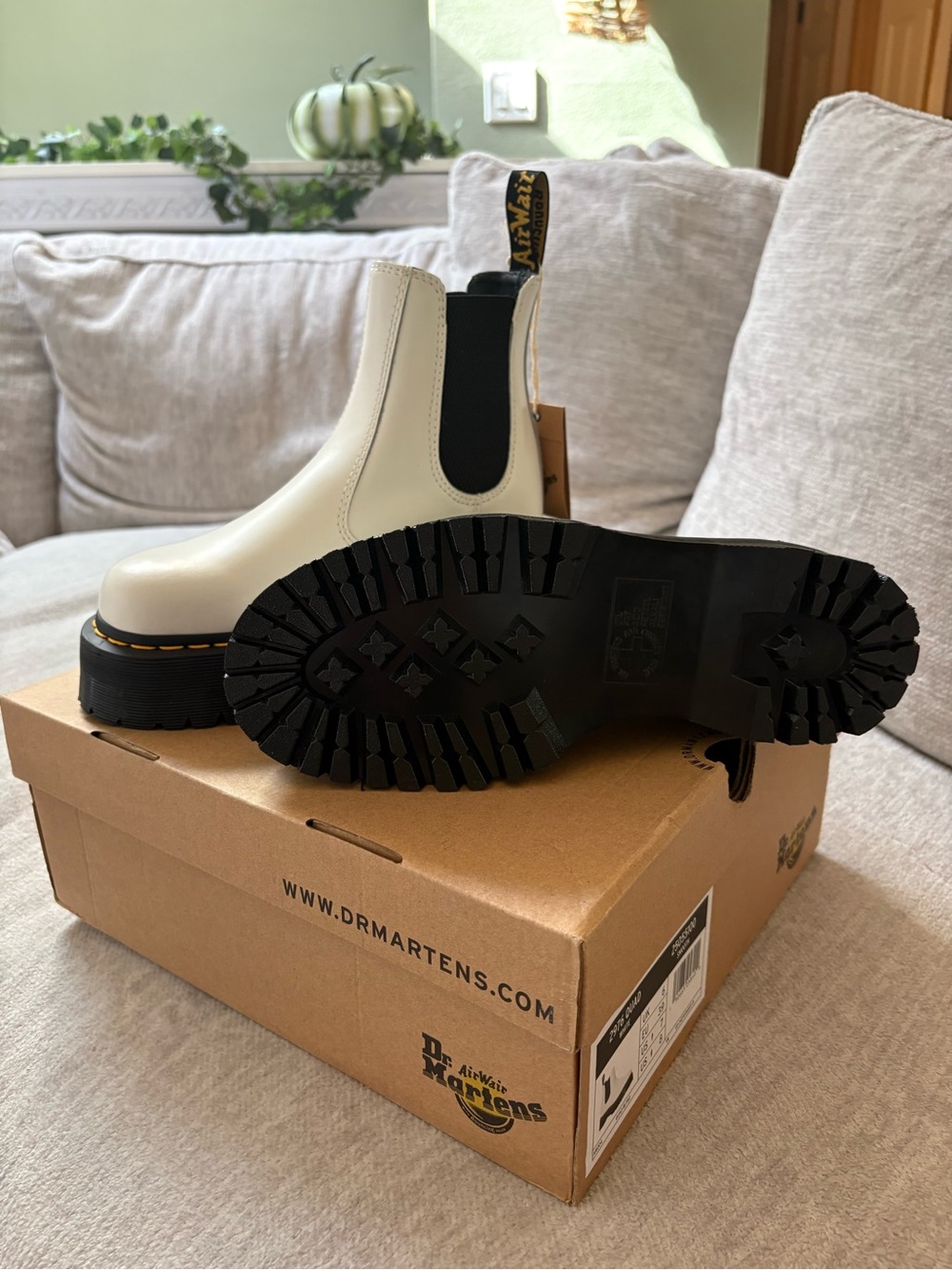 Dr. Martens White Platform Lace-Up Chelsea Boots with Black Sole - Picture 2 of 5